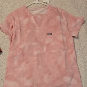 Figs Pink Tie-Dye Short Sleeve Top